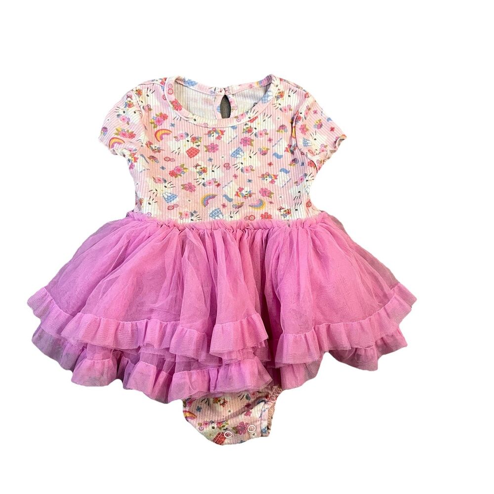 Hello Kitty Sanrio Baby One Piece Romper Tulle Tutu Pink Ribbed Size 18M Girls